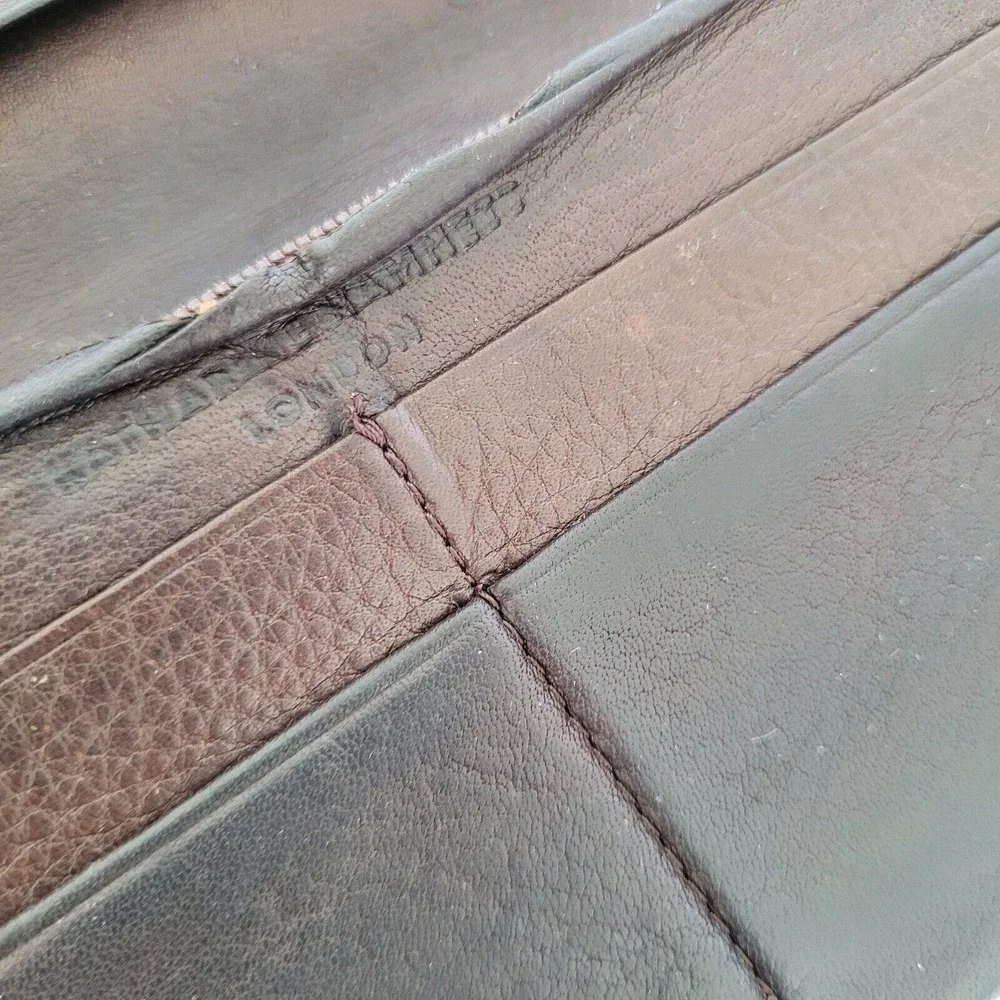 Katharine Hamnett London Wallet Checkbook Brown Soft Silk Leather Rustic Damaged